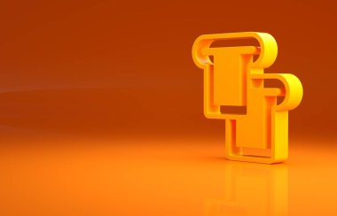 Turuncu arka planda izole edilmiş kızarmış kızarmış ekmek ikonu için sarı ekmek tostu. Öğle yemeği, akşam yemeği, kahvaltı atıştırmalığı. Minimalizm kavramı. 3d illüstrasyon 3B canlandırma.