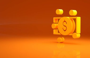 Sarı Yığınlar kağıt para para ikonu turuncu arka planda izole. Para desteleri. Para birimi. Minimalizm kavramı. 3d illüstrasyon 3B canlandırma.