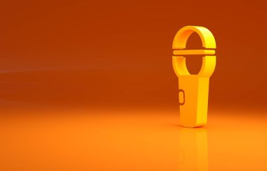 Sarı mikrofon simgesi turuncu arkaplanda izole edildi. Radyodaki mikrofondan. Sözcü işareti. Minimalizm kavramı. 3d illüstrasyon 3B canlandırma.