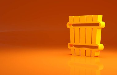 Sarı sauna kova ikonu turuncu arka planda izole edilmiş. Minimalizm kavramı. 3d illüstrasyon 3B canlandırma.