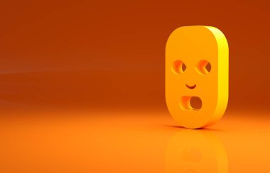 Sarı Yüz Kozmetik Maskesi ikonu turuncu arka planda izole edildi. Kozmetoloji, ilaç ve sağlık hizmetleri. Minimalizm kavramı. 3d illüstrasyon 3B canlandırma.
