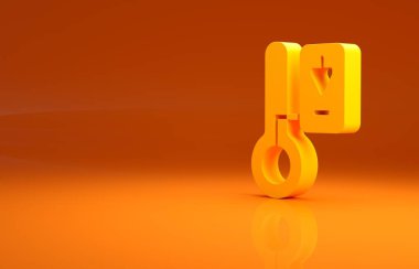 Sarı sauna termometre ikonu turuncu arka planda izole edildi. Sauna ve banyo malzemeleri. Minimalizm kavramı. 3d illüstrasyon 3B canlandırma.