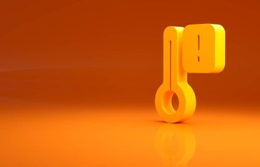 Sarı sauna termometre ikonu turuncu arka planda izole edildi. Sauna ve banyo malzemeleri. Minimalizm kavramı. 3d illüstrasyon 3B canlandırma.