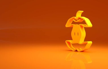 Sarı Elma ana simgesi turuncu arkaplanda izole edildi. Isırılmış elma sembolü. Elma koçanı silueti. Biyolojik ayrışma işareti. Minimalizm kavramı. 3d illüstrasyon 3B canlandırma.