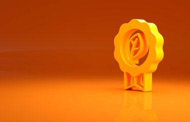 Sarı Yaprak Çevre sembolü ikonu turuncu arkaplanda izole edildi. Pankart, etiket, etiket, logo, çevre yeşili etiketi. Minimalizm kavramı. 3d illüstrasyon 3B canlandırma.