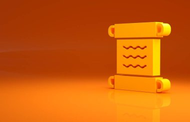 Turuncu arka planda izole edilmiş Antik papirüs parşömeni simgesi. Parşömen kağıdı. Eski Mısır sembolü. Minimalizm kavramı. 3d illüstrasyon 3B canlandırma.