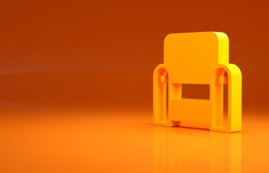 Sarı Kol Koltuğu simgesi turuncu arkaplanda izole edildi. Minimalizm kavramı. 3d illüstrasyon 3B canlandırma.
