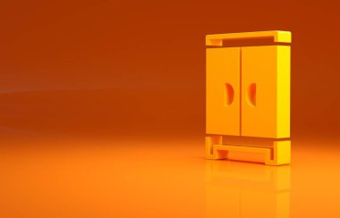 Sarı Gardırop simgesi turuncu arka planda izole edildi. Dolap tabelası. Minimalizm kavramı. 3d illüstrasyon 3B canlandırma.