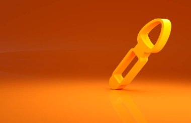 Sarı gümüş kaşık ikonu turuncu arka planda izole edilmiş. Mutfak aletleri. Çatal bıçak seti. Minimalizm kavramı. 3d illüstrasyon 3B canlandırma.