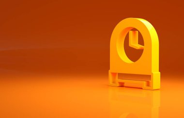 Sarı antika saat simgesi turuncu arka planda izole edilmiş. Minimalizm kavramı. 3d illüstrasyon 3B canlandırma.