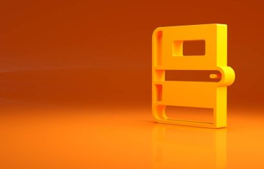 Sarı Kitap simgesi turuncu arkaplanda izole edildi. Minimalizm kavramı. 3d illüstrasyon 3B canlandırma.