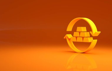 Sarı Altın döviz ikonu turuncu arka planda izole edilmiş. Para değiştirici. Minimalizm kavramı. 3d illüstrasyon 3B canlandırma.