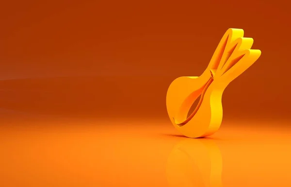 オレンジの背景に黄色のタマネギのアイコンが隔離されています 最小限の概念 3Dイラスト3Dレンダリング — ストック写真