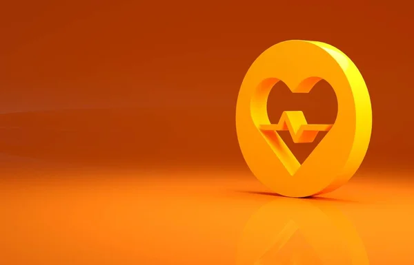 Icona Della Frequenza Cardiaca Gialla Isolata Sfondo Arancione Segno Battito — Foto Stock
