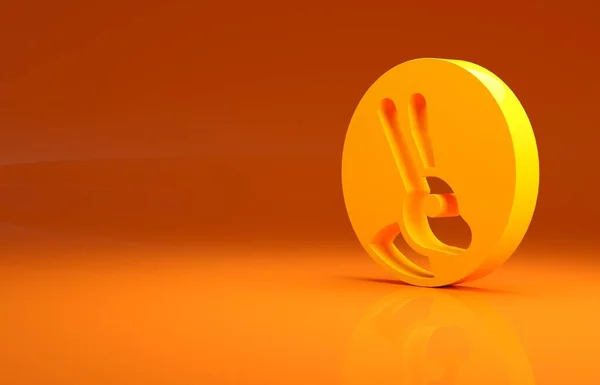 Yellow Animal cruelty free with rabbit icon isolated on orange background. Minimalism concept. 3d illustration 3D render.