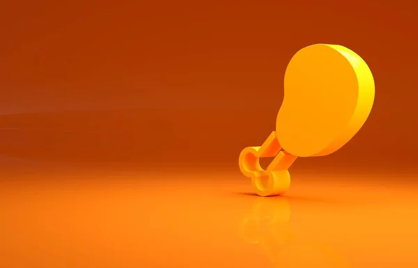 オレンジ色の背景に黄色のチキンレッグアイコン チキン ドラムスティック 最小限の概念 3Dイラスト3Dレンダリング — ストック写真