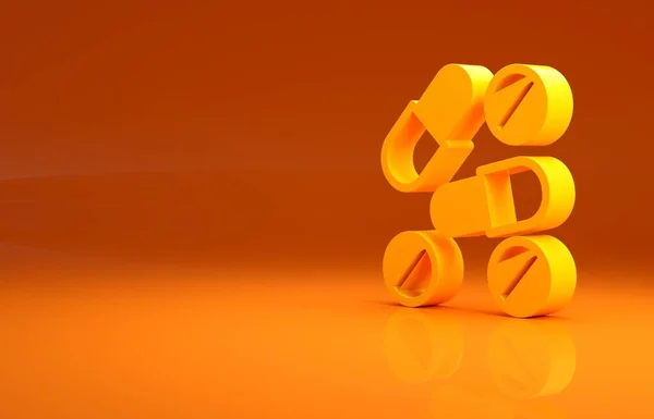 黄色药丸或药片图标在橙色背景下分离 胶囊药丸和药征药房设计 最低纲领的概念 3D渲染3D插图 — 图库照片