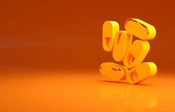 黄色药丸或药片图标在橙色背景下分离 胶囊药丸和药征药房设计 最低纲领的概念 3D渲染3D插图 — 图库照片