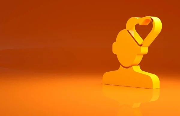 Gelbes Gebrochenes Herz Oder Scheidungssymbol Isoliert Auf Orangefarbenem Hintergrund Liebessymbol — Stockfoto