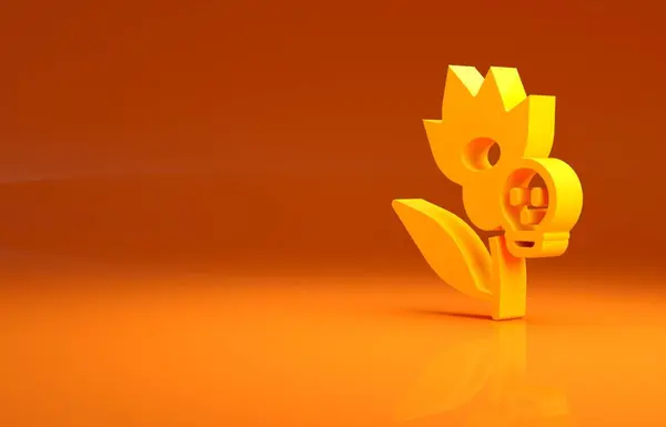 黄色毒药花图标孤立在橙色背景 最低纲领的概念 3D渲染3D插图 — 图库照片