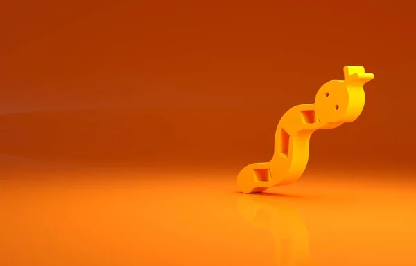 黄色蛇图标孤立在橙色背景 最低纲领的概念 3D渲染3D插图 — 图库照片
