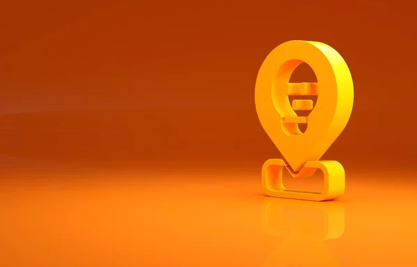 オレンジ色の背景に隔離された場所のアイコンに黄色の放射性物質 放射性毒性記号 放射線危険標識 最小限の概念 3Dイラスト3Dレンダリング — ストック写真