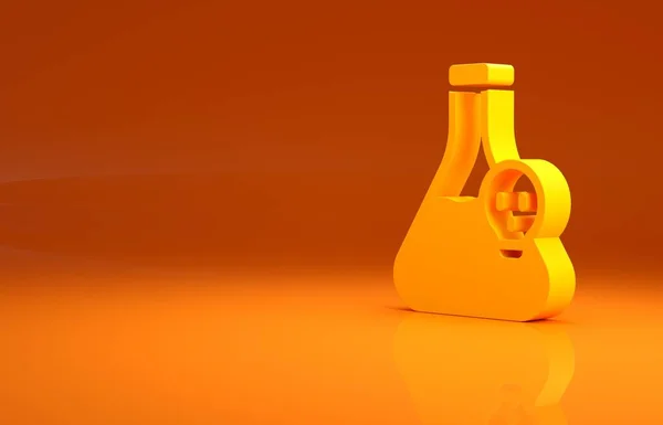 Geel Laboratorium Chemisch Bekerglas Met Giftige Vloeistof Pictogram Geïsoleerd Oranje — Stockfoto