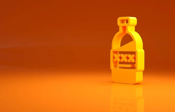 Žlutá Ikona Otráveného Alkoholu Izolovaná Oranžovém Pozadí Minimalismus Ilustrace Vykreslení — Stock fotografie