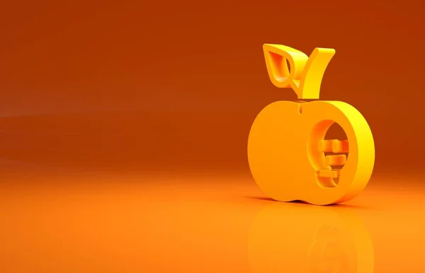 Yellow Poison apple icon isolated on orange background. Poisoned witch apple. Minimalism concept. 3d illustration 3D render.