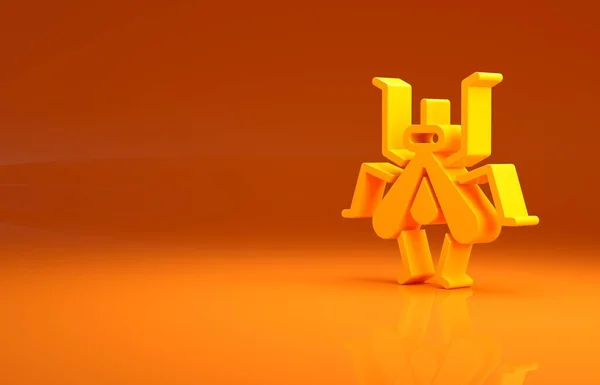 黄色の蚊のアイコンは オレンジの背景に隔離された 最小限の概念 3Dイラスト3Dレンダリング — ストック写真