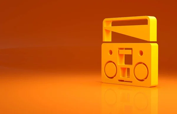 オレンジの背景に2つのスピーカーアイコンが分離された黄色のホームステレオ 音楽システム 最小限の概念 3Dイラスト3Dレンダリング — ストック写真