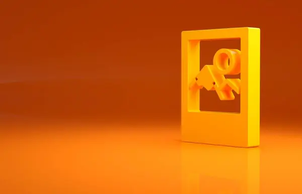 노란색 프레임 아이콘은 주황색 배경에 분리되어 있습니다 빈티지빈 프레임 미니멀리즘의 — 스톡 사진