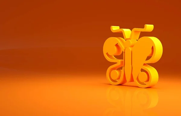 黄色蝴蝶图标孤立在橙色背景 最低纲领的概念 3D渲染3D插图 — 图库照片