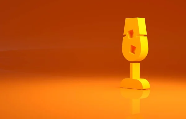 オレンジ色の背景に黄色のワイングラスアイコン ワイングラスの看板 最小限の概念 3Dイラスト3Dレンダリング — ストック写真
