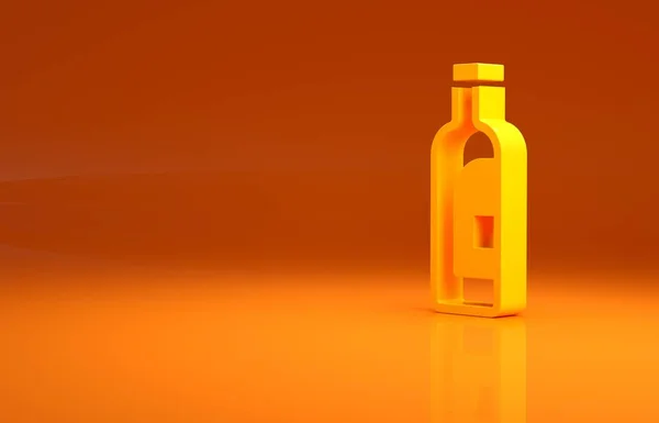 Gele Fles Wijn Pictogram Geïsoleerd Oranje Achtergrond Minimalisme Concept Illustratie — Stockfoto