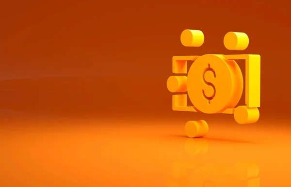 黄色堆栈纸货币图标孤立在橙色背景 钞票堆积如山 比尔货币 最低纲领的概念 3D渲染3D插图 — 图库照片