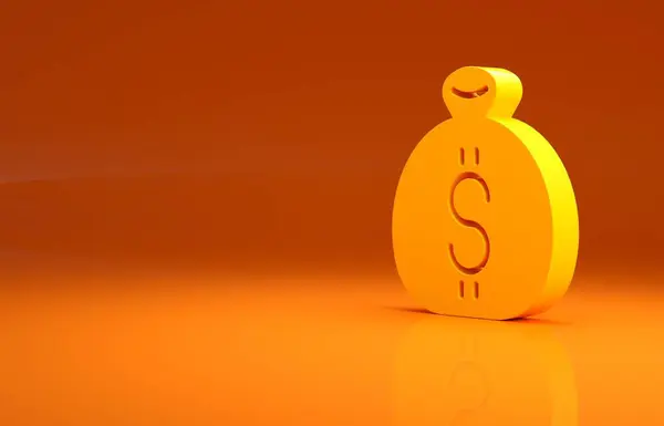 Icona Del Sacchetto Denaro Giallo Isolato Sfondo Arancione Dollaro Simbolo — Foto Stock
