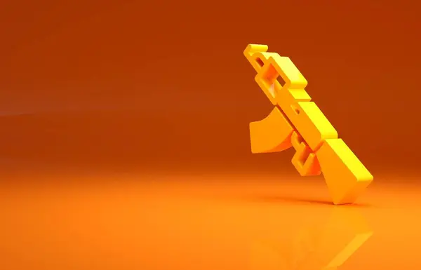 オレンジの背景に黄色のサブマシン銃アイコンが隔離されています KalashnikovまたはAk47 最小限の概念 3Dイラスト3Dレンダリング — ストック写真