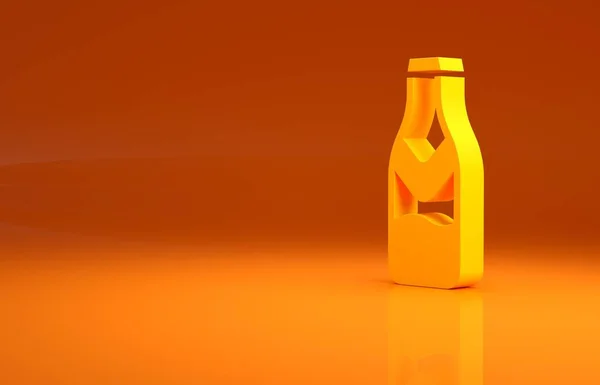 Yellow Beer Bottle Icon Isolated Orange Background Minimalism Concept Illustration — Stock Photo, Image