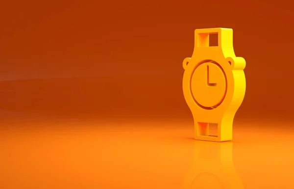 Icono Del Reloj Muñeca Amarillo Aislado Sobre Fondo Naranja Icono — Foto de Stock