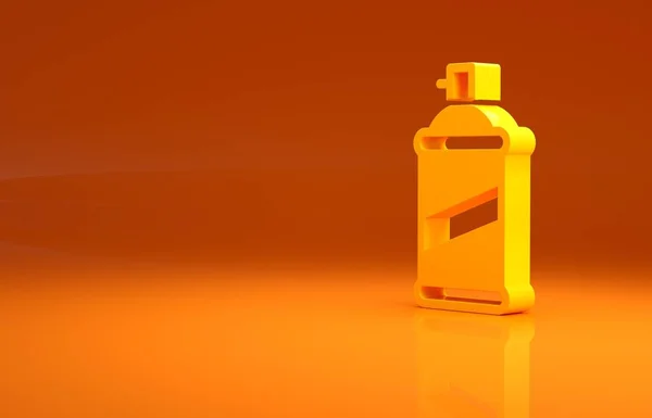 옐로우 페인트 스프레이는 오렌지 배경에서 아이콘이 수있다 미니멀리즘의 개념입니다 렌더링 — 스톡 사진