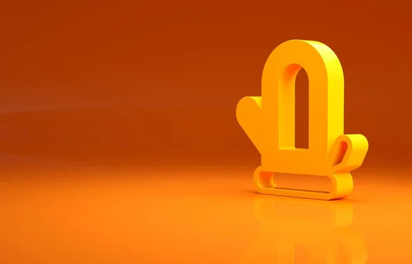 黄色のサウナは オレンジの背景に隔離されたミトンアイコン スパ用のミトン 最小限の概念 3Dイラスト3Dレンダリング — ストック写真