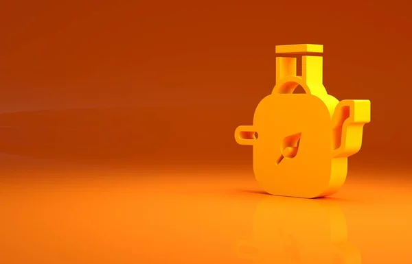 黄色茶壶 叶子图标孤立在橙色背景 最低纲领的概念 3D渲染3D插图 — 图库照片