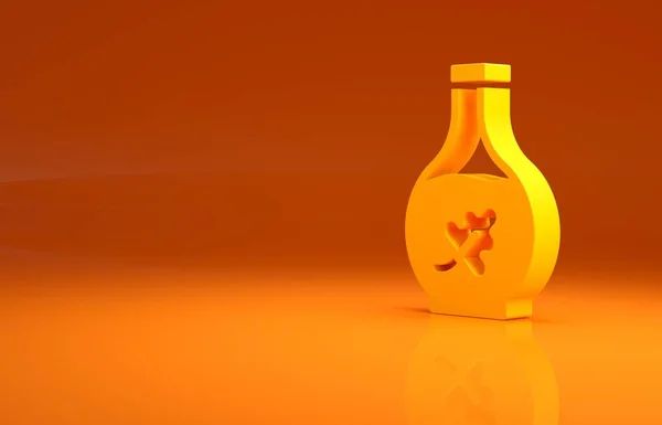 Žlutá Esenciální Olej Láhev Ikona Izolované Oranžovém Pozadí Organická Aromaterapeutická — Stock fotografie