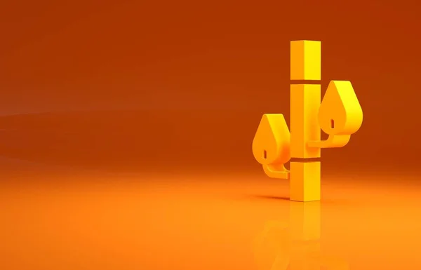 オレンジ色の背景に黄色の竹のアイコンが隔離された 最小限の概念 3Dイラスト3Dレンダリング — ストック写真
