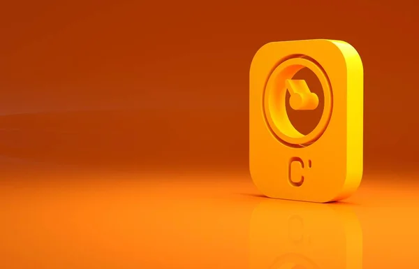 黄色桑拿温度计图标孤立在橙色背景 桑拿浴设备 最低纲领的概念 3D渲染3D插图 — 图库照片