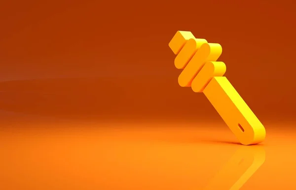 オレンジの背景に分離された黄色の蜂蜜のディップスティックアイコン ハニー ラドル 最小限の概念 3Dイラスト3Dレンダリング — ストック写真
