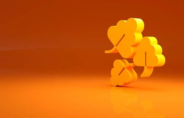 黄色的橡树叶图标孤立在橙色的背景上 最低纲领的概念 3D渲染3D插图 — 图库照片
