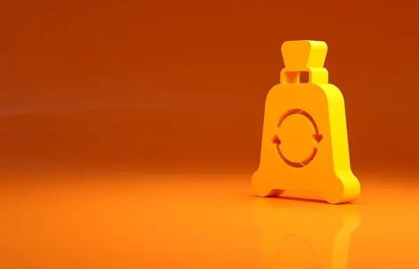 Saco Lixo Amarelo Com Ícone Símbolo Reciclagem Isolado Fundo Laranja — Fotografia de Stock
