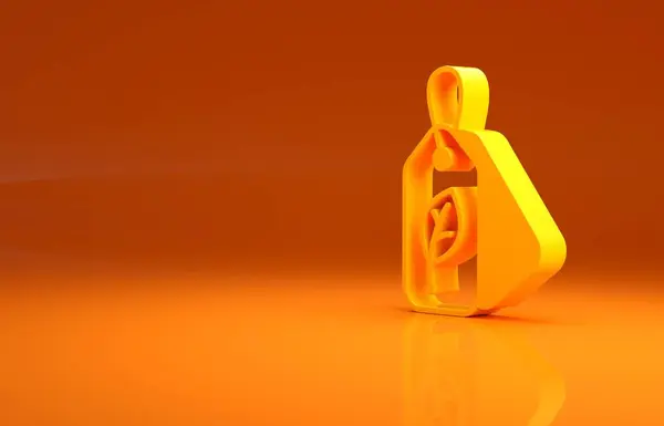 Žlutý Štítek Ikonou Symbolu Listu Izolovaný Oranžovém Pozadí Banner Label — Stock fotografie